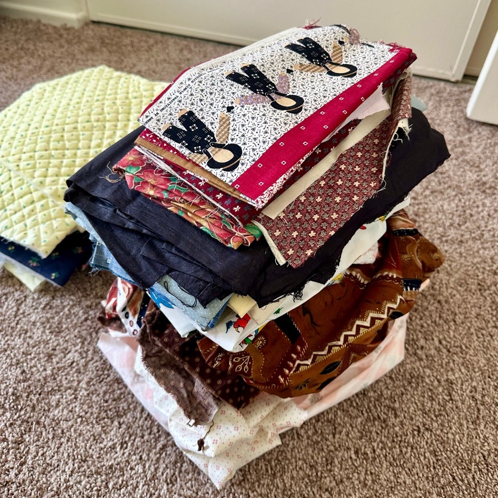 Lot of vintage fabric scraps and quilt scraps